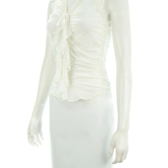 GABRIELE STREHLE WHITE RUFFLE SLEEVELESS SHIRT XS - Picture 3 of 4
